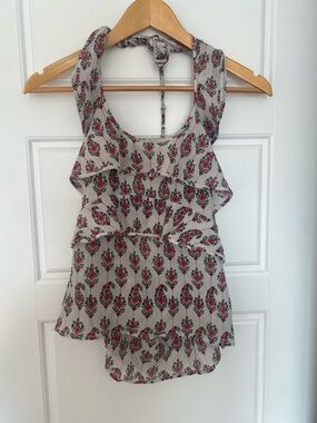 Club Monaco Large Pink Floral Ruffle Halter Camisole Boho Bohemian Fairy Summer